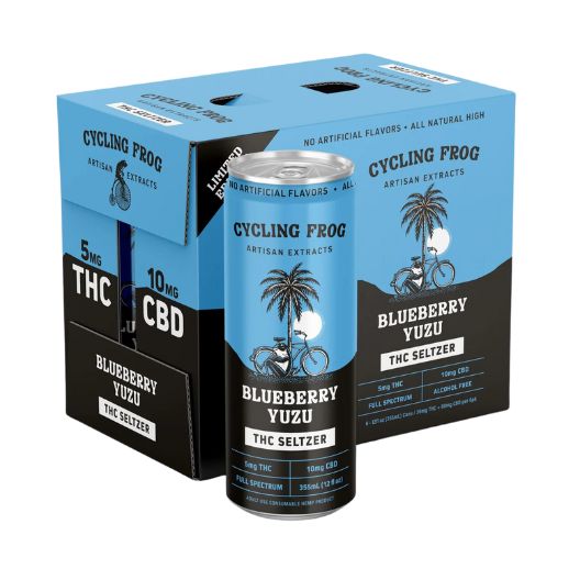 Cycling Frog THC Seltzer-5mg delta-9 THC + 10mg CBD per 12oz can from Cycling Frog at Elevate Evolution- Grab yours today for $5.99! 