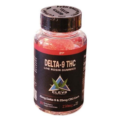 Delta Elev8- D9 25mg Live Rosin Gummies from Elev8 at Elevate Evolution- Grab yours today for $39.99! 